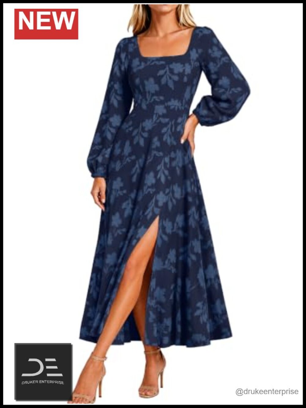 Simplee Women's Long Sleeve Maxi Dress High Slit Back Tie Formal Boho